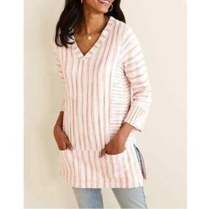 Soft Surroundings Briza Stripe Knit Tunic Cotton-blend Terry with Pockets Size M